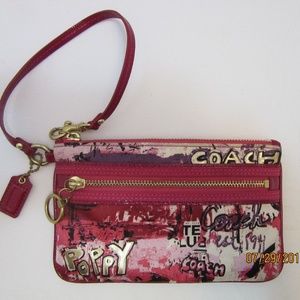 Coach poppy script wall graffiti glam wristlet